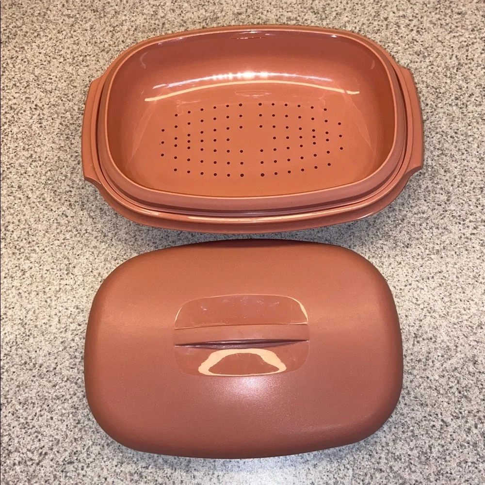 Vintage Tupperware 6 Cup Steamer 3 piece Set for Microwave Dusty Rose 1273 - 6